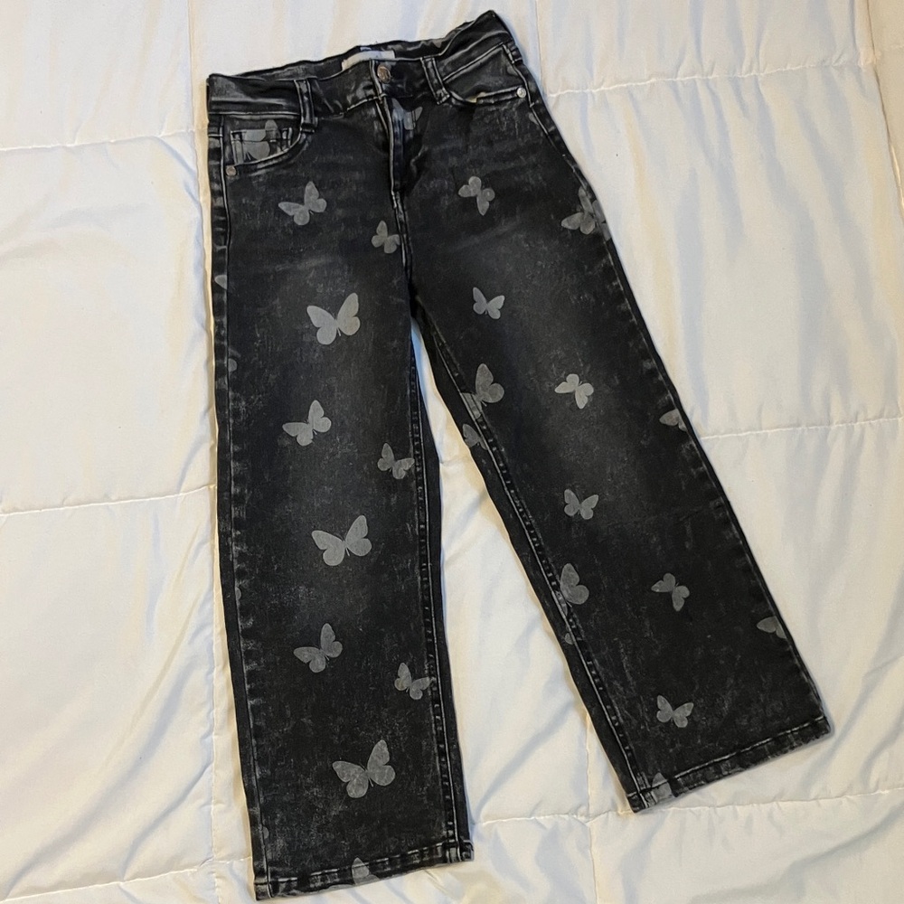 Beautees Charcoal Butterfly Patterned Jeans